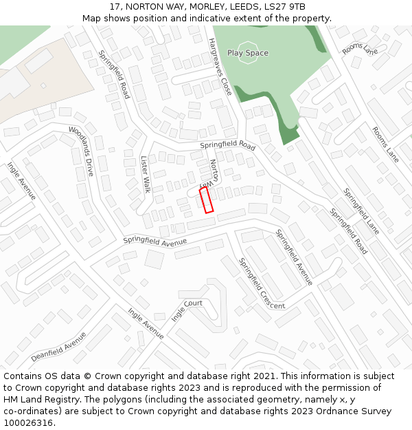 17, NORTON WAY, MORLEY, LEEDS, LS27 9TB: Location map and indicative extent of plot