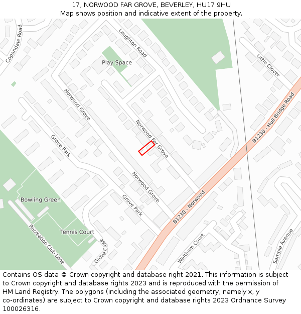 17, NORWOOD FAR GROVE, BEVERLEY, HU17 9HU: Location map and indicative extent of plot