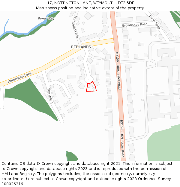 17, NOTTINGTON LANE, WEYMOUTH, DT3 5DF: Location map and indicative extent of plot