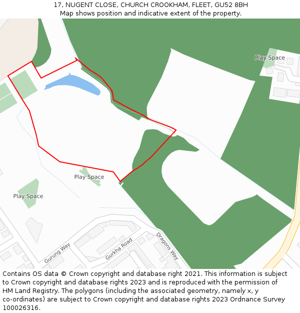 17, NUGENT CLOSE, CHURCH CROOKHAM, FLEET, GU52 8BH: Location map and indicative extent of plot