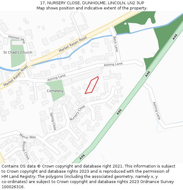17, NURSERY CLOSE, DUNHOLME, LINCOLN, LN2 3UP: Location map and indicative extent of plot