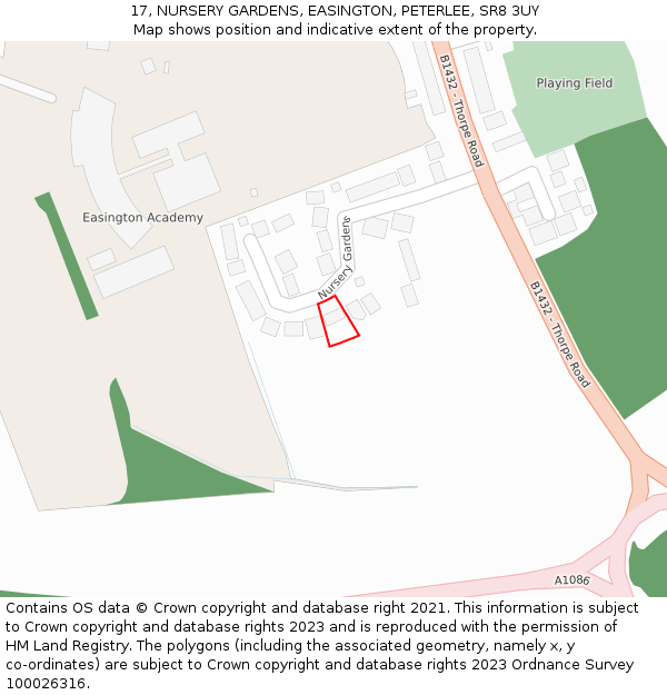 17, NURSERY GARDENS, EASINGTON, PETERLEE, SR8 3UY: Location map and indicative extent of plot