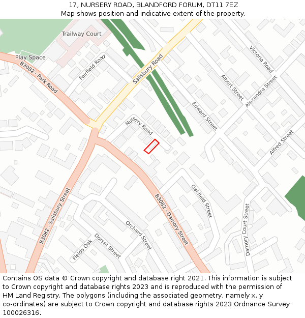 17, NURSERY ROAD, BLANDFORD FORUM, DT11 7EZ: Location map and indicative extent of plot