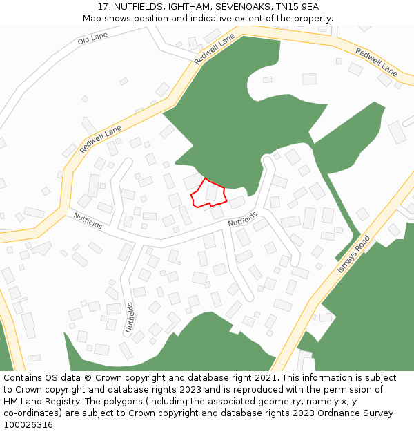 17, NUTFIELDS, IGHTHAM, SEVENOAKS, TN15 9EA: Location map and indicative extent of plot