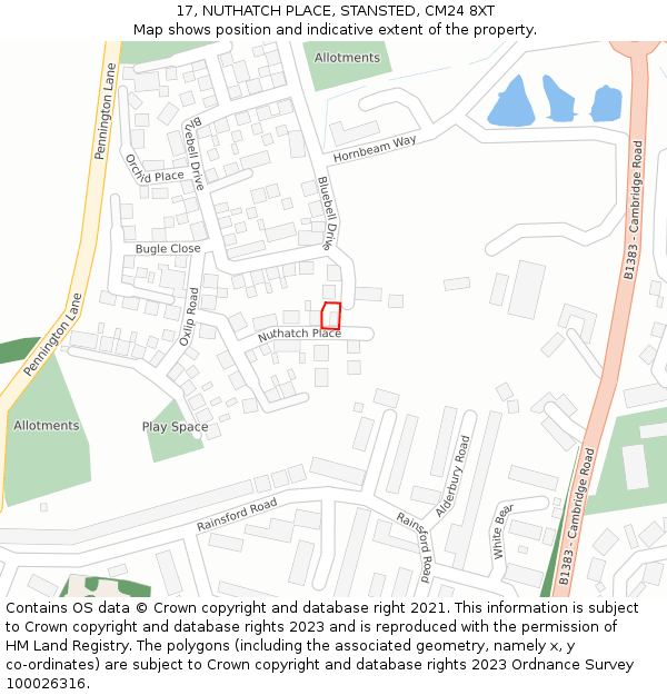 17, NUTHATCH PLACE, STANSTED, CM24 8XT: Location map and indicative extent of plot