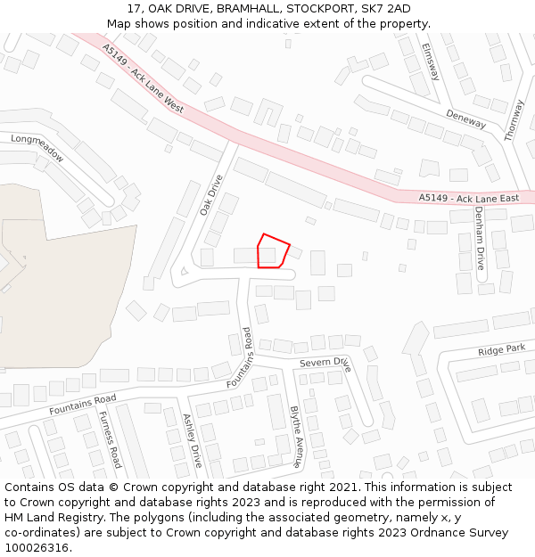 17, OAK DRIVE, BRAMHALL, STOCKPORT, SK7 2AD: Location map and indicative extent of plot