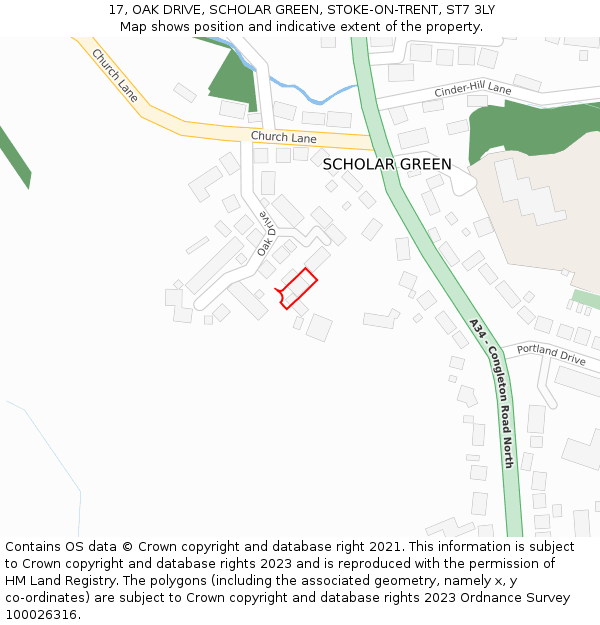 17, OAK DRIVE, SCHOLAR GREEN, STOKE-ON-TRENT, ST7 3LY: Location map and indicative extent of plot