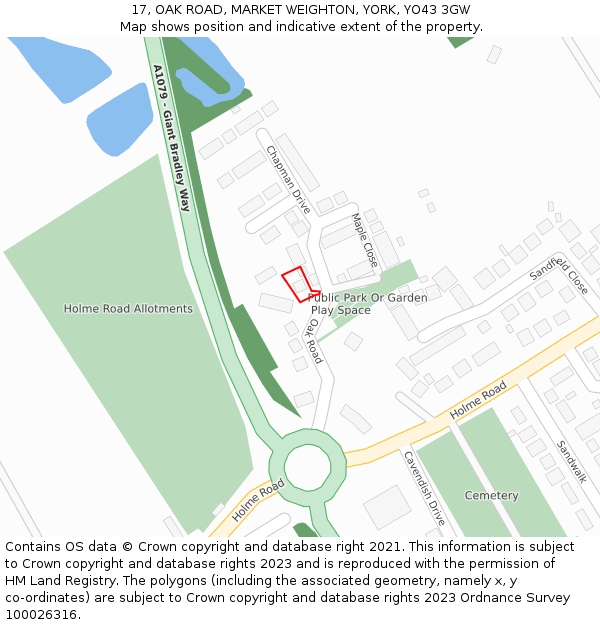 17, OAK ROAD, MARKET WEIGHTON, YORK, YO43 3GW: Location map and indicative extent of plot