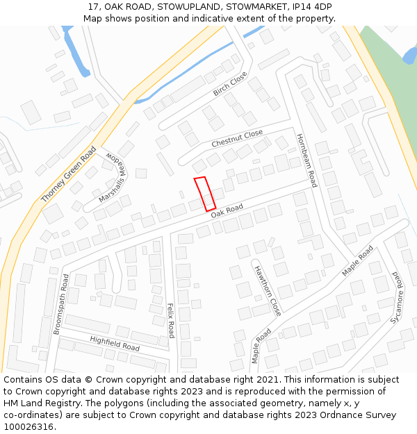 17, OAK ROAD, STOWUPLAND, STOWMARKET, IP14 4DP: Location map and indicative extent of plot