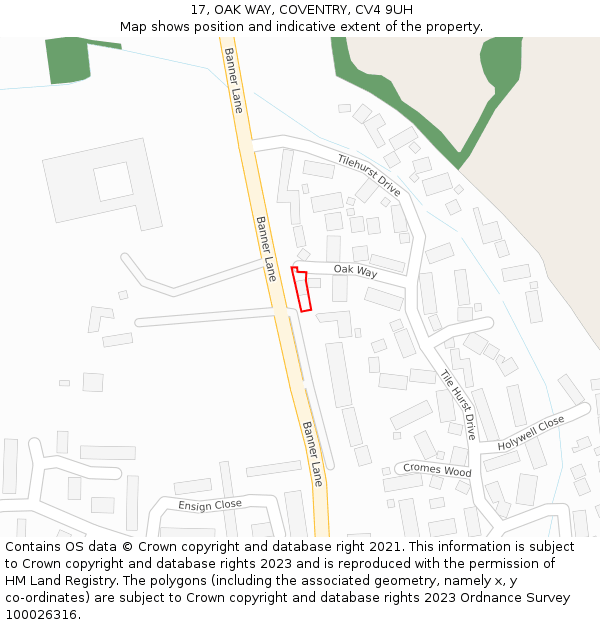 17, OAK WAY, COVENTRY, CV4 9UH: Location map and indicative extent of plot