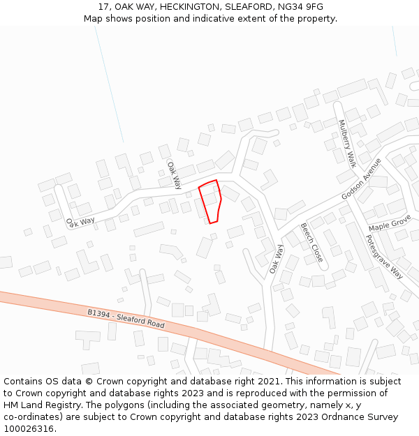 17, OAK WAY, HECKINGTON, SLEAFORD, NG34 9FG: Location map and indicative extent of plot