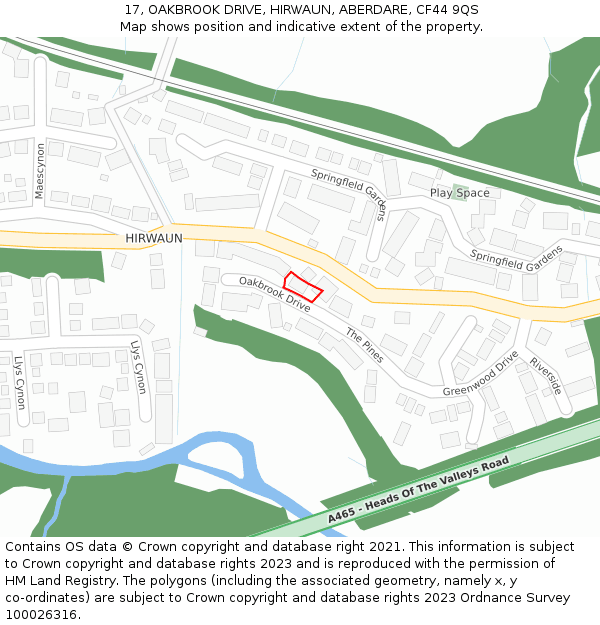 17, OAKBROOK DRIVE, HIRWAUN, ABERDARE, CF44 9QS: Location map and indicative extent of plot