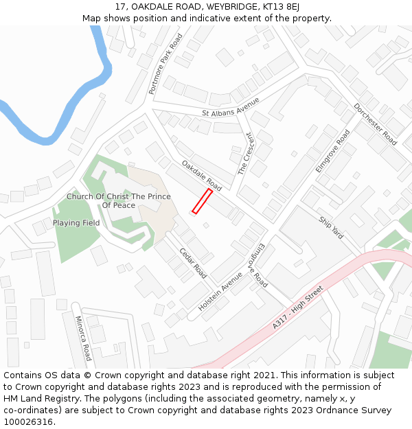 17, OAKDALE ROAD, WEYBRIDGE, KT13 8EJ: Location map and indicative extent of plot