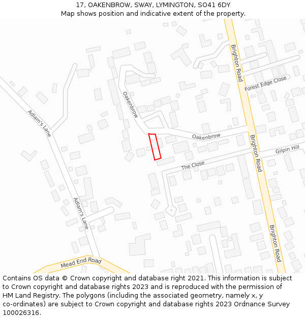 17, OAKENBROW, SWAY, LYMINGTON, SO41 6DY: Location map and indicative extent of plot