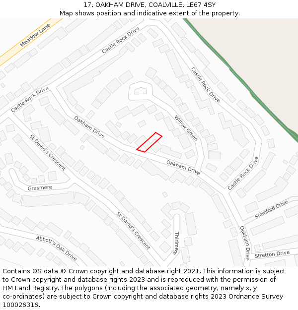 17, OAKHAM DRIVE, COALVILLE, LE67 4SY: Location map and indicative extent of plot