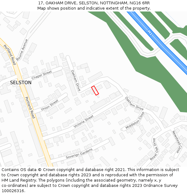 17, OAKHAM DRIVE, SELSTON, NOTTINGHAM, NG16 6RR: Location map and indicative extent of plot