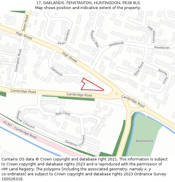 17, OAKLANDS, FENSTANTON, HUNTINGDON, PE28 9LS: Location map and indicative extent of plot