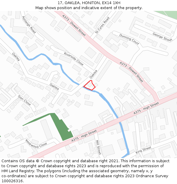 17, OAKLEA, HONITON, EX14 1XH: Location map and indicative extent of plot