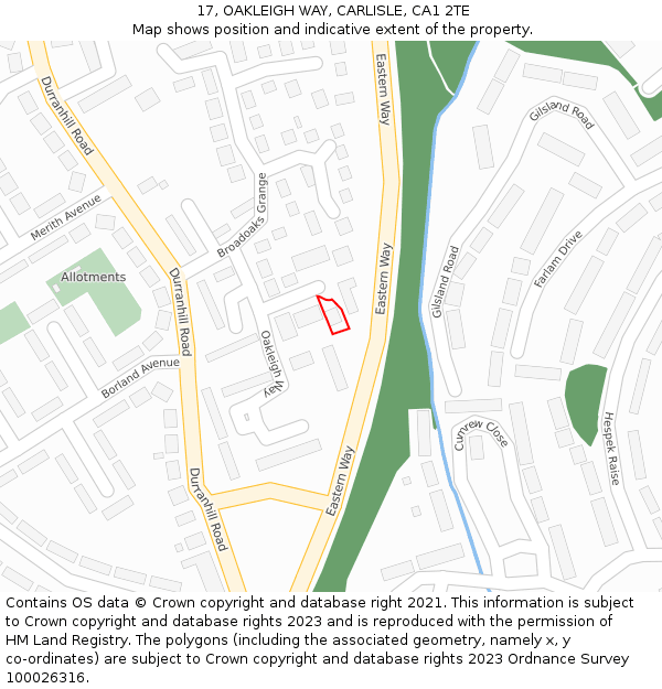 17, OAKLEIGH WAY, CARLISLE, CA1 2TE: Location map and indicative extent of plot