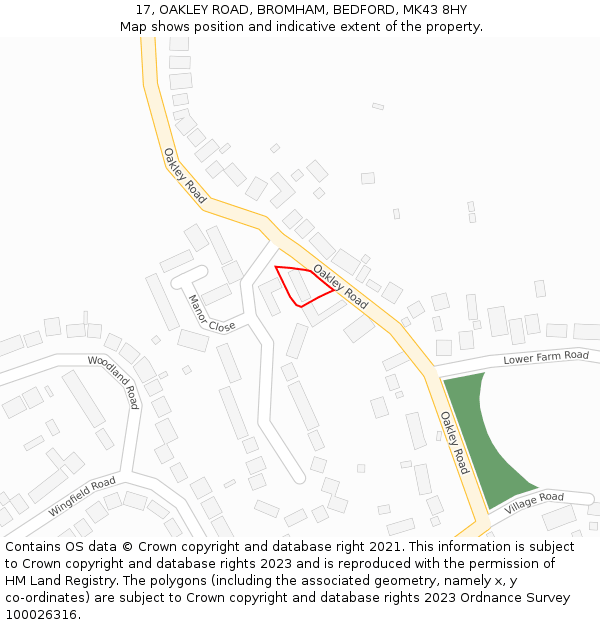 17, OAKLEY ROAD, BROMHAM, BEDFORD, MK43 8HY: Location map and indicative extent of plot