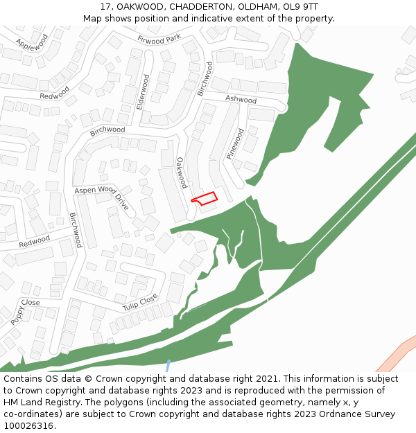 17, OAKWOOD, CHADDERTON, OLDHAM, OL9 9TT: Location map and indicative extent of plot