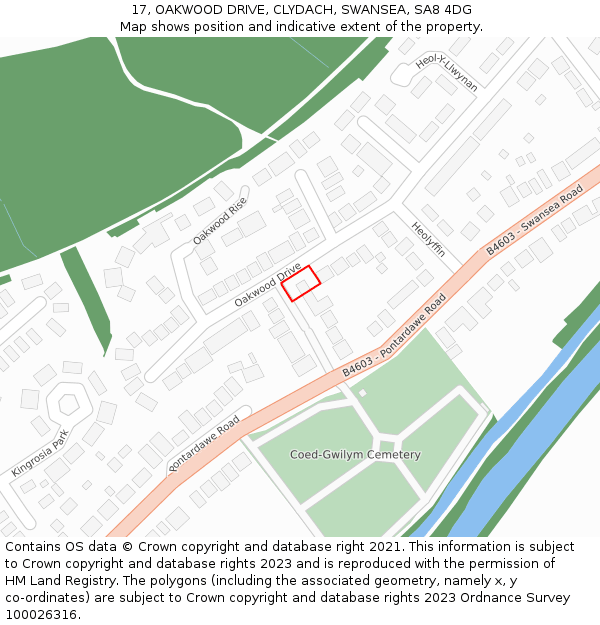 17, OAKWOOD DRIVE, CLYDACH, SWANSEA, SA8 4DG: Location map and indicative extent of plot