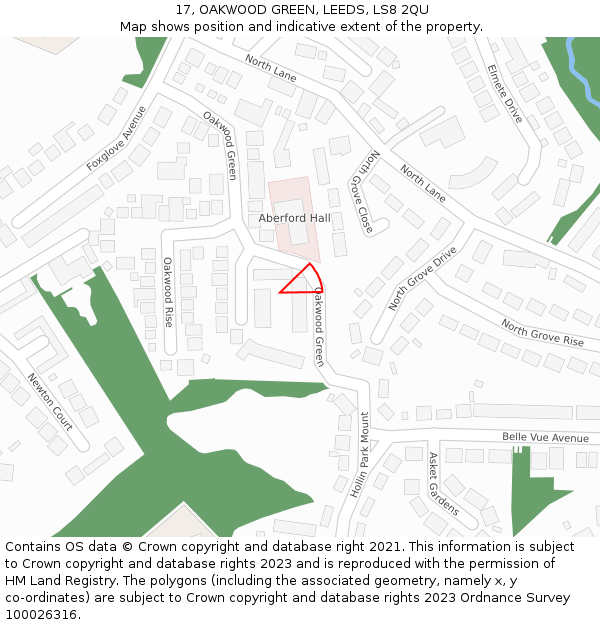 17, OAKWOOD GREEN, LEEDS, LS8 2QU: Location map and indicative extent of plot