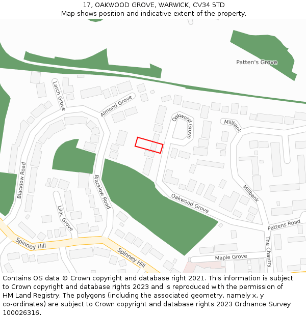 17, OAKWOOD GROVE, WARWICK, CV34 5TD: Location map and indicative extent of plot