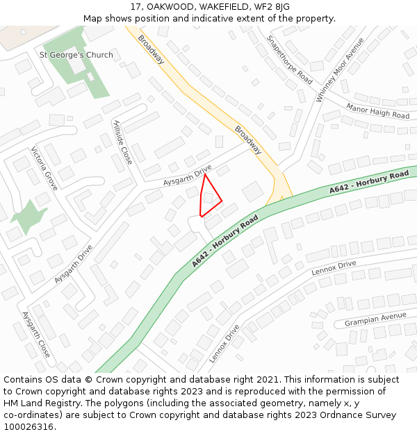 17, OAKWOOD, WAKEFIELD, WF2 8JG: Location map and indicative extent of plot