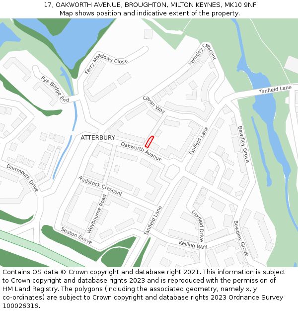 17, OAKWORTH AVENUE, BROUGHTON, MILTON KEYNES, MK10 9NF: Location map and indicative extent of plot