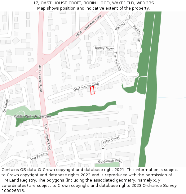 17, OAST HOUSE CROFT, ROBIN HOOD, WAKEFIELD, WF3 3BS: Location map and indicative extent of plot