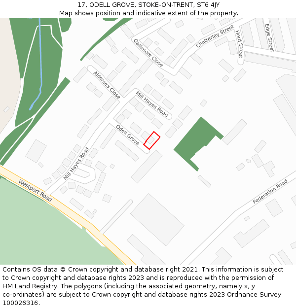 17, ODELL GROVE, STOKE-ON-TRENT, ST6 4JY: Location map and indicative extent of plot