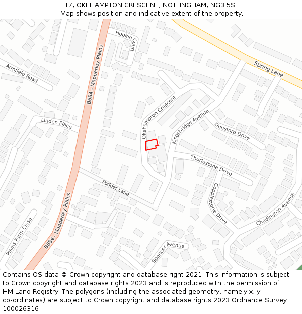 17, OKEHAMPTON CRESCENT, NOTTINGHAM, NG3 5SE: Location map and indicative extent of plot