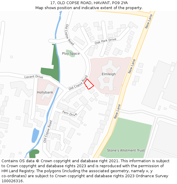 17, OLD COPSE ROAD, HAVANT, PO9 2YA: Location map and indicative extent of plot