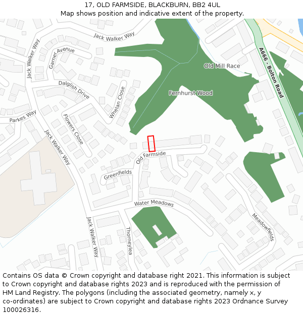 17, OLD FARMSIDE, BLACKBURN, BB2 4UL: Location map and indicative extent of plot