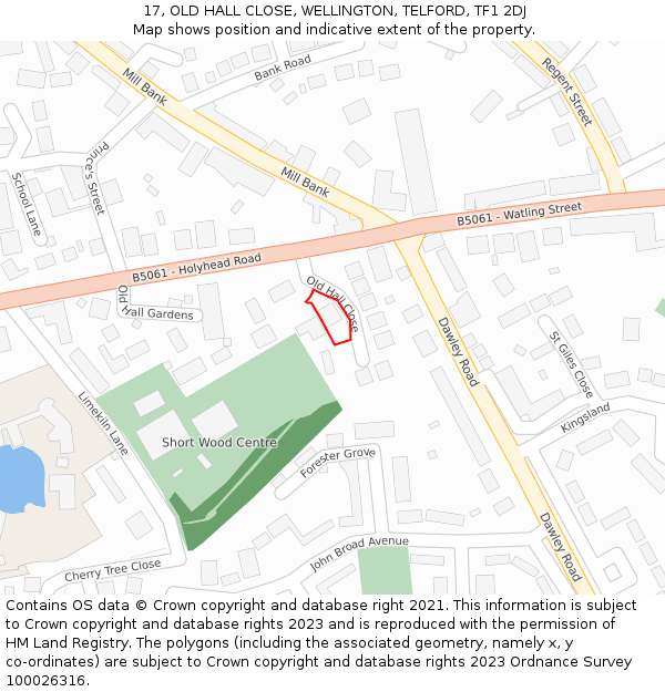 17, OLD HALL CLOSE, WELLINGTON, TELFORD, TF1 2DJ: Location map and indicative extent of plot
