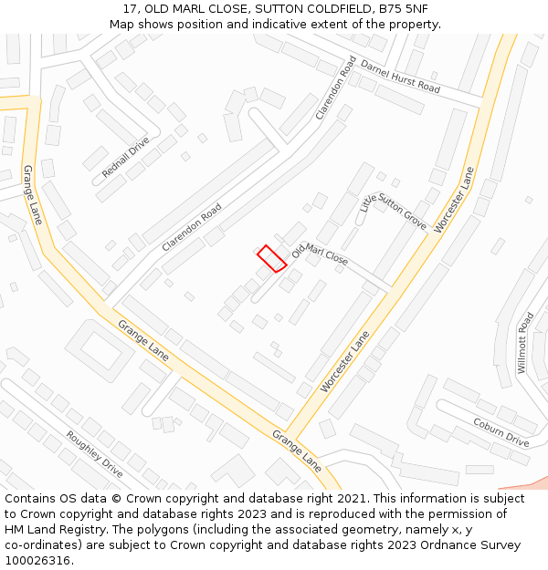 17, OLD MARL CLOSE, SUTTON COLDFIELD, B75 5NF: Location map and indicative extent of plot