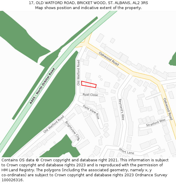 17, OLD WATFORD ROAD, BRICKET WOOD, ST. ALBANS, AL2 3RS: Location map and indicative extent of plot