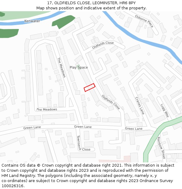 17, OLDFIELDS CLOSE, LEOMINSTER, HR6 8PY: Location map and indicative extent of plot