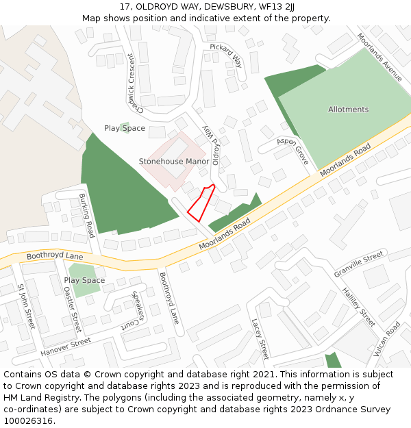 17, OLDROYD WAY, DEWSBURY, WF13 2JJ: Location map and indicative extent of plot