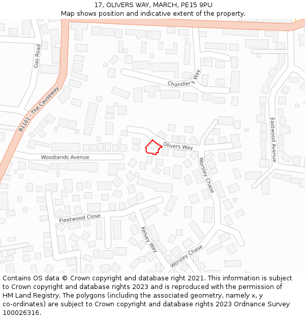 17, OLIVERS WAY, MARCH, PE15 9PU: Location map and indicative extent of plot