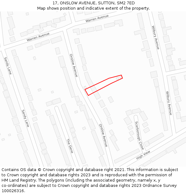 17, ONSLOW AVENUE, SUTTON, SM2 7ED: Location map and indicative extent of plot