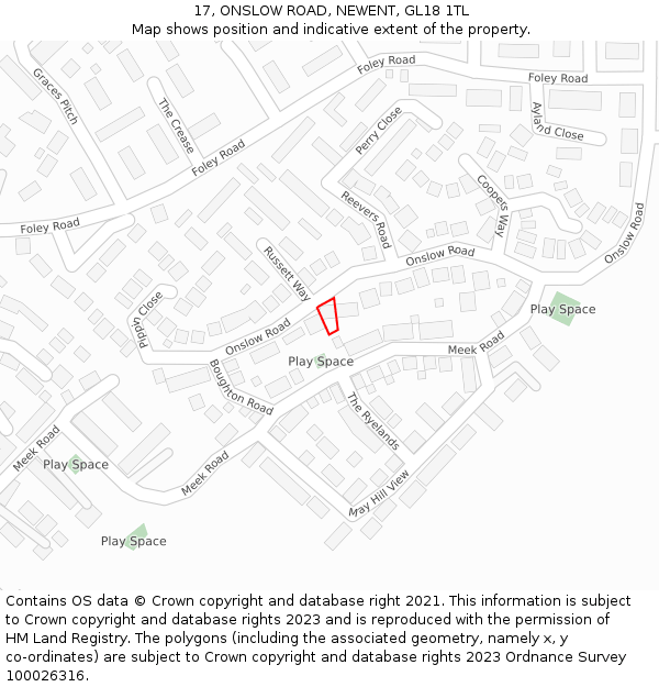 17, ONSLOW ROAD, NEWENT, GL18 1TL: Location map and indicative extent of plot
