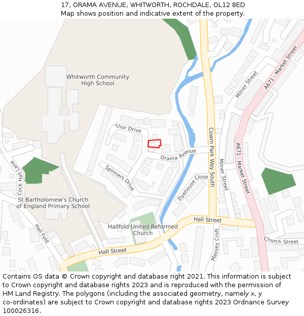 17, ORAMA AVENUE, WHITWORTH, ROCHDALE, OL12 8ED: Location map and indicative extent of plot