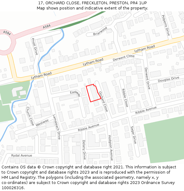 17, ORCHARD CLOSE, FRECKLETON, PRESTON, PR4 1UP: Location map and indicative extent of plot