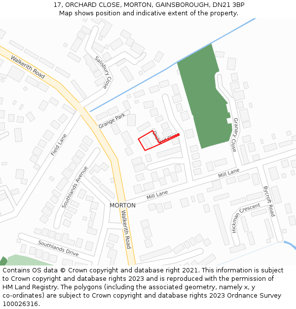 17, ORCHARD CLOSE, MORTON, GAINSBOROUGH, DN21 3BP: Location map and indicative extent of plot