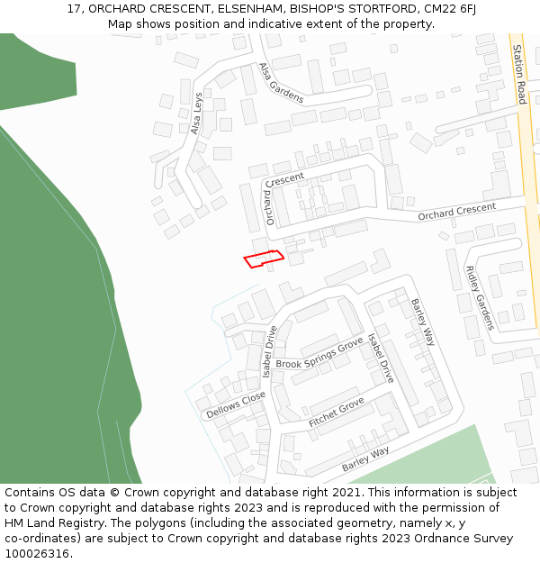 17, ORCHARD CRESCENT, ELSENHAM, BISHOP'S STORTFORD, CM22 6FJ: Location map and indicative extent of plot