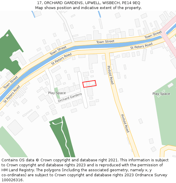 17, ORCHARD GARDENS, UPWELL, WISBECH, PE14 9EQ: Location map and indicative extent of plot