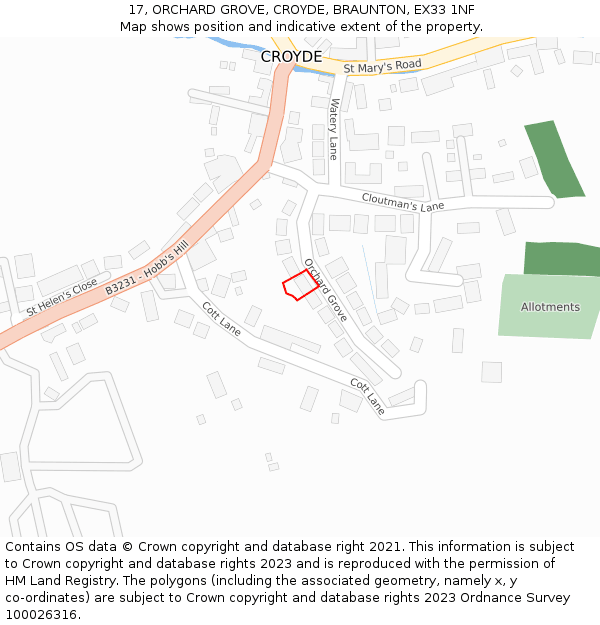 17, ORCHARD GROVE, CROYDE, BRAUNTON, EX33 1NF: Location map and indicative extent of plot