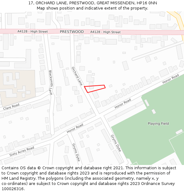 17, ORCHARD LANE, PRESTWOOD, GREAT MISSENDEN, HP16 0NN: Location map and indicative extent of plot